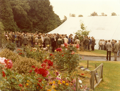 1977 Delegates on a break outside the marquee 1
