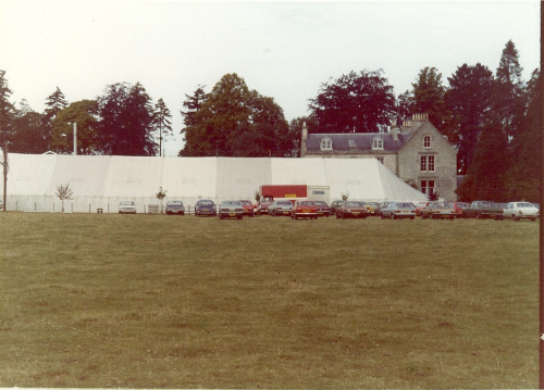 1977 The setting at St Boswells for the Sheep Fair with the Marquee and Greycrook House in the background